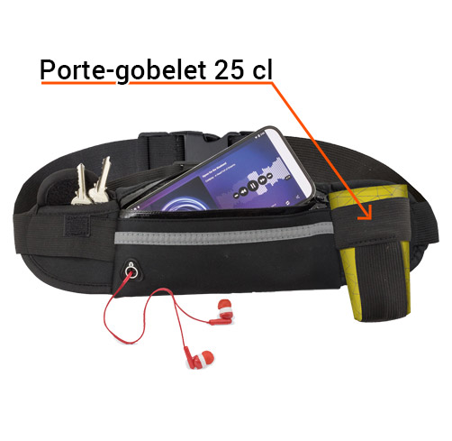 Pochette ceinture running porte-bouteille / porte-gobelet 25 cl  réfléchissante - Indyanna Pub - Objets publicitaires personnalisables