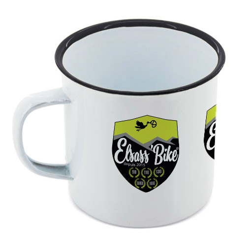 Mug métal émaillé blanc à bordure colorée impression sublimation 350 ml -  Indyanna Pub - Objets publicitaires personnalisables