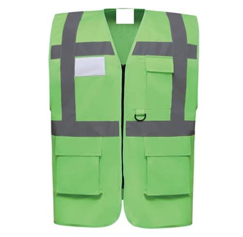 CA29-Gilet de sécurité mutlifonction zippé vert fluo