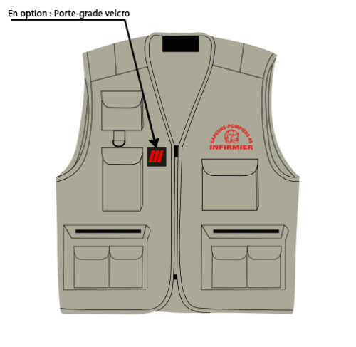 F12-gilet reporter 11 poches avec veclro porte-grade en option