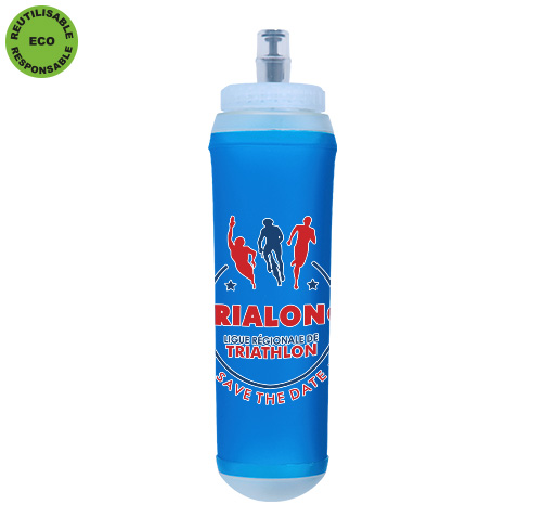 Gourde flask souple pliable TPU 500 ml fond rigide - Indyanna Pub - Objets  publicitaires personnalisables