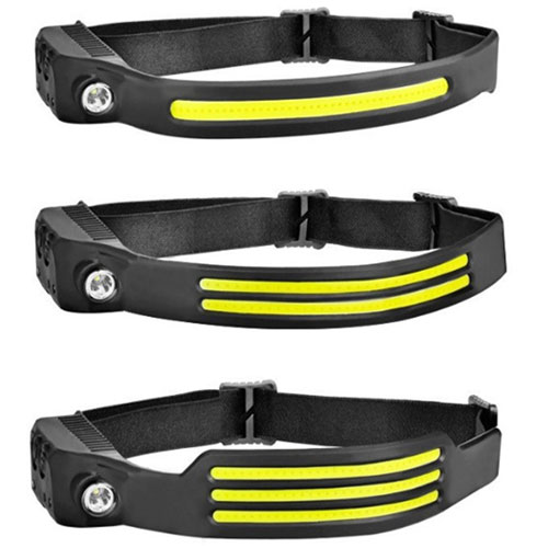 Lampe frontale / 1, 2 ou 3 bandes lumineuses / Détecteur de mouvement / 800 mAh