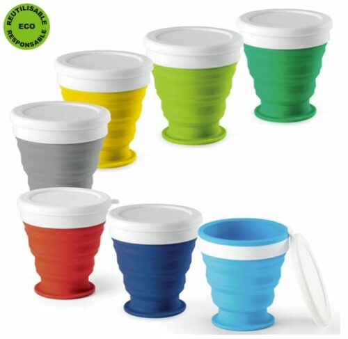 P93- Gobelet en silicone pliable avec couvercle multicolore