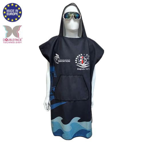 Poncho microfibre à capuche double face matière éponge et polyester 400grs/m² sublimation