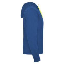 T46 sweat à capuche et à zip, bicolore bleu et jaune, personnalisable par sérigraphie