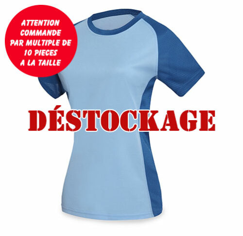 C43F-tee shirt bicolore en polyester modèle femme bleus