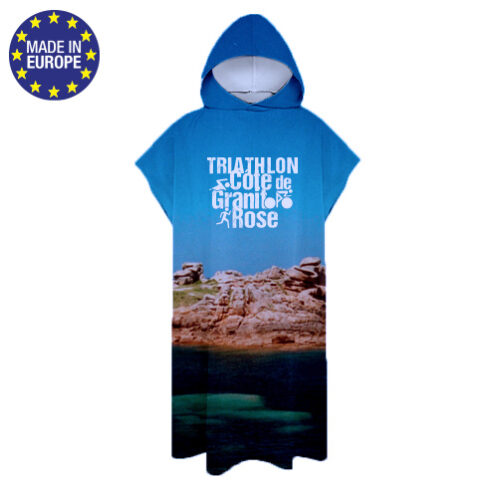 Poncho microfibre à capuche en microfibre absorbante personalisation intégrale en sublimation