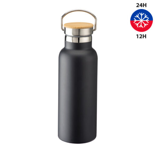 S74-bouteille thermo en acier 500 ml avec bouchon en bambou